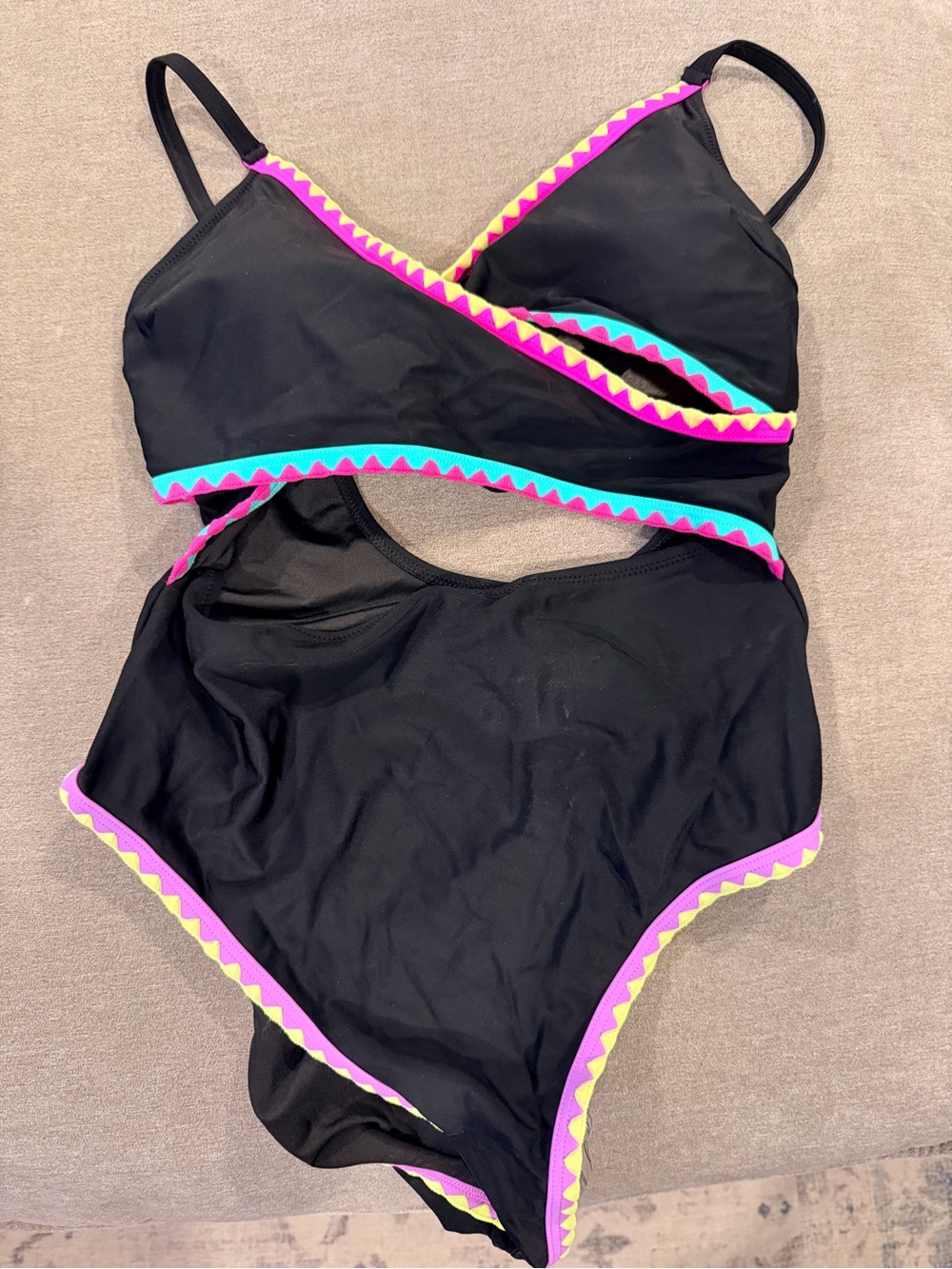 Popvil Black One-Piece Swim Suit with Pink & Teal Trim